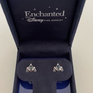 Never Worn Sterling Silver 1/20 CTTW Diamond & Blue Topaz Cinderella Earrings